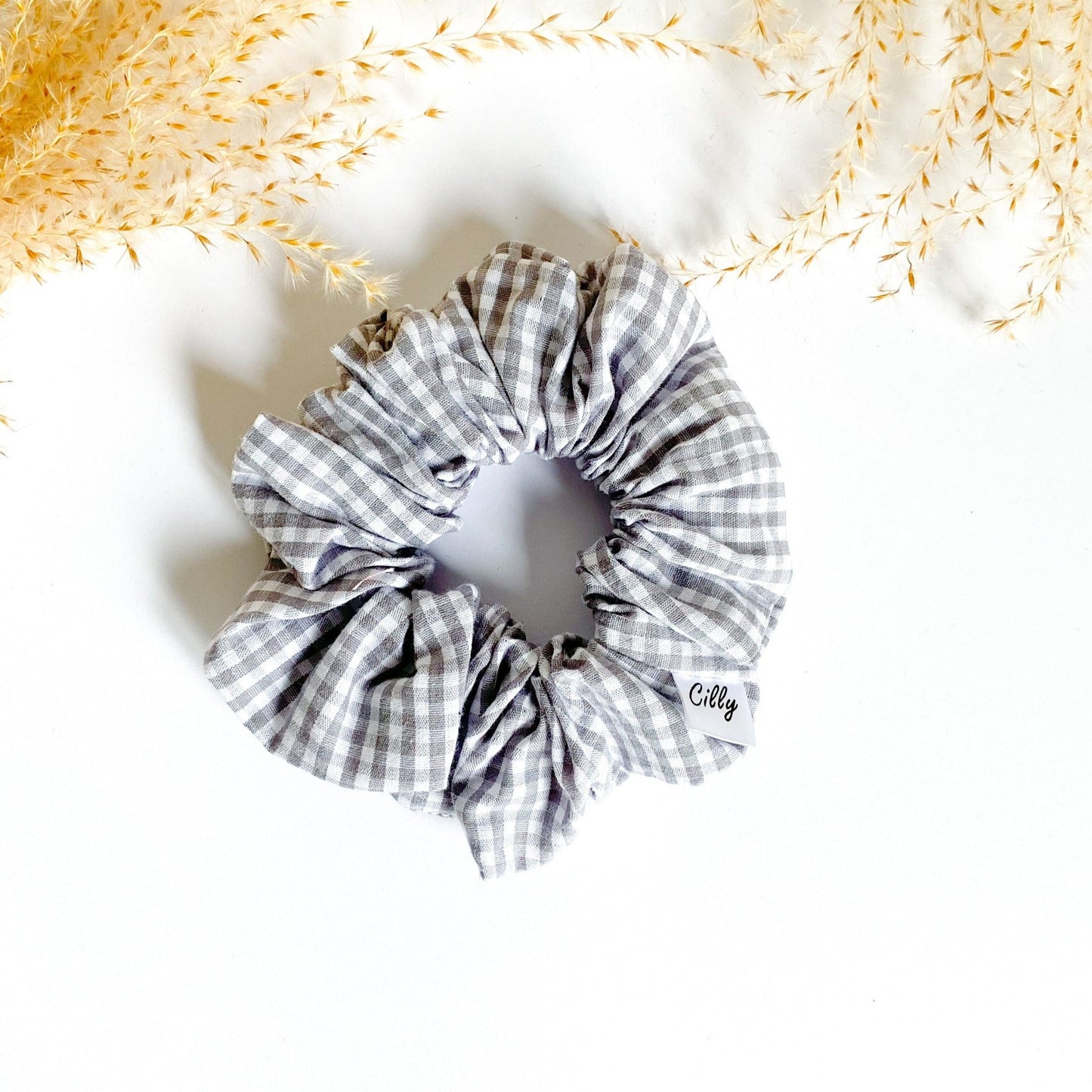 Gigi Scrunchie mini ruit Grijs