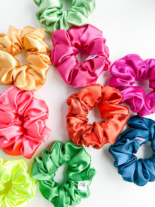 Satijnen scrunchie Neon Geel