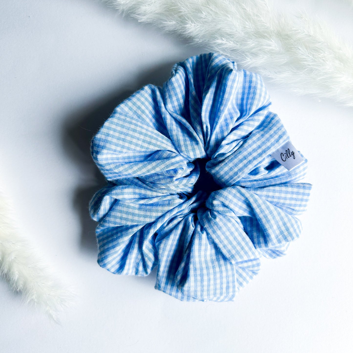 Gigi XL Scrunchie mini ruit Licht blauw