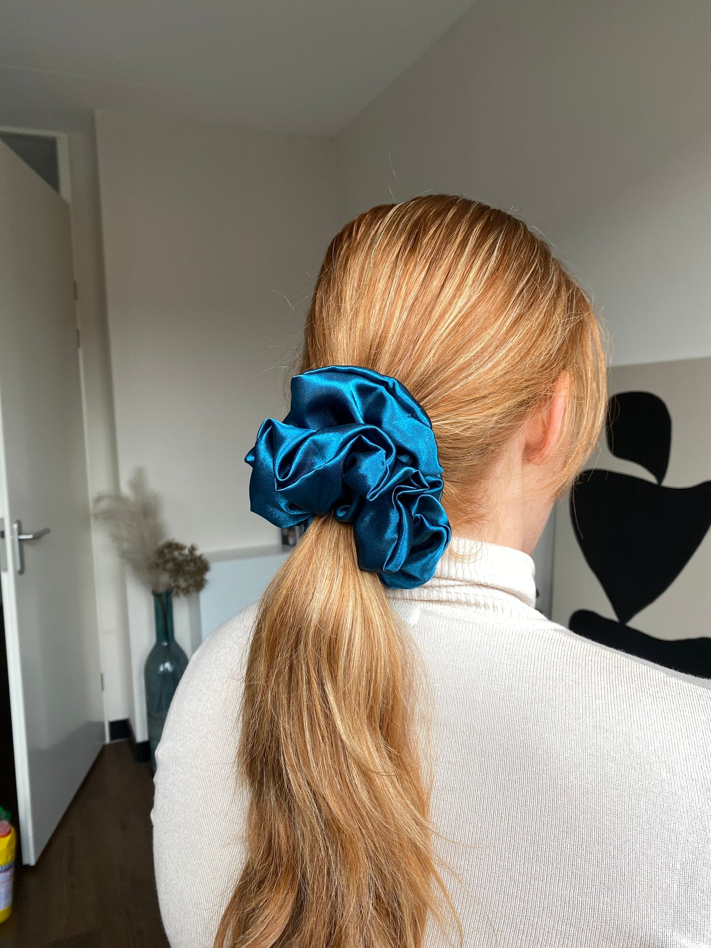 XL satijn scrunchie Petrol