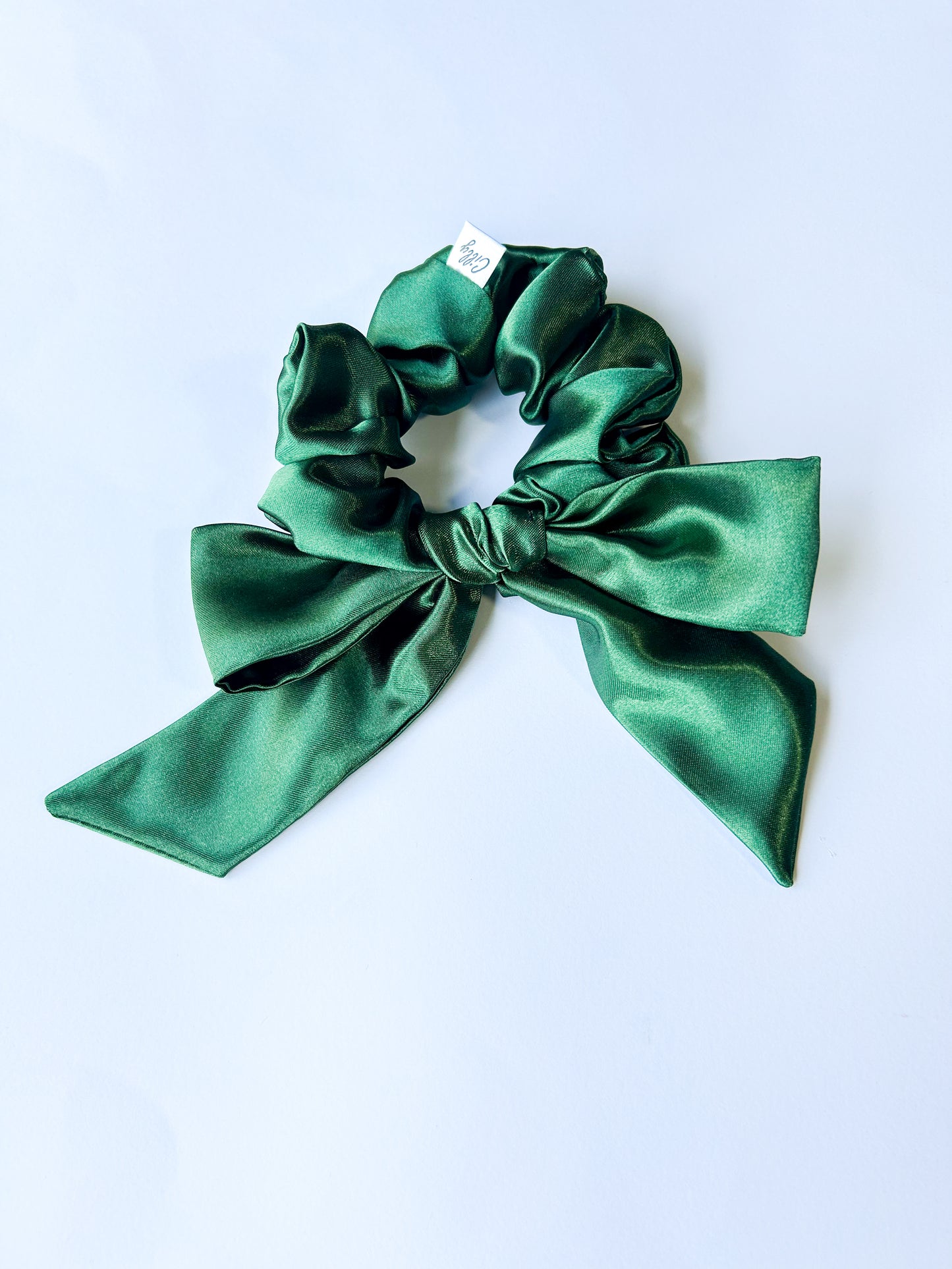 Satijnen scrunchie met Strik Donker Groen