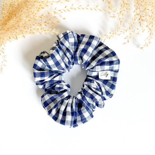 Navy gingham vichy scrunchie