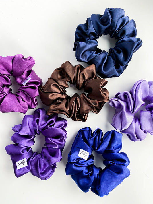 Satijnen scrunchie Donker Blauw