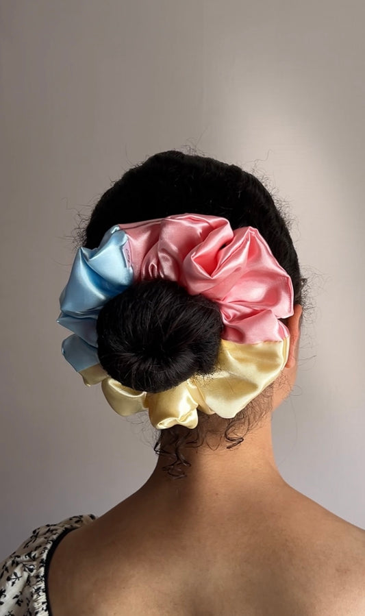 XL satijnen scrunchie Pastel x3 Licht Blauw