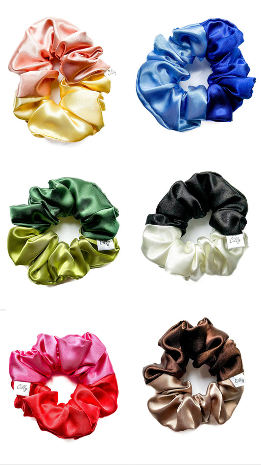 Satijnen scrunchie 2 kleurig zwart& wit